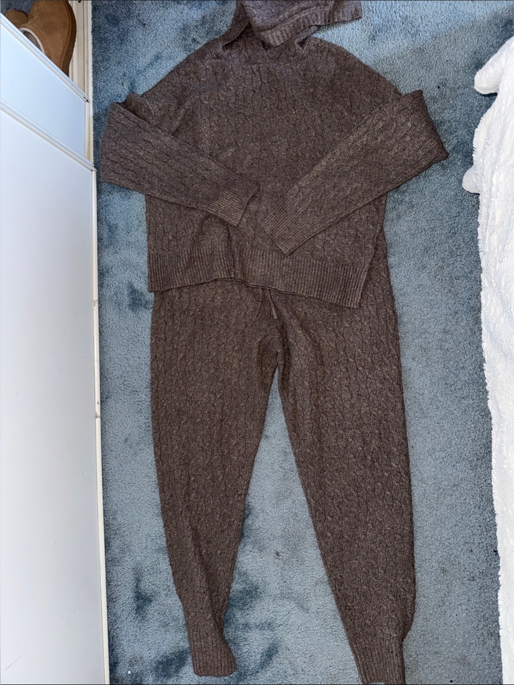 Auden Chocolate Brown Cable-Knit Hooded Lounge Set